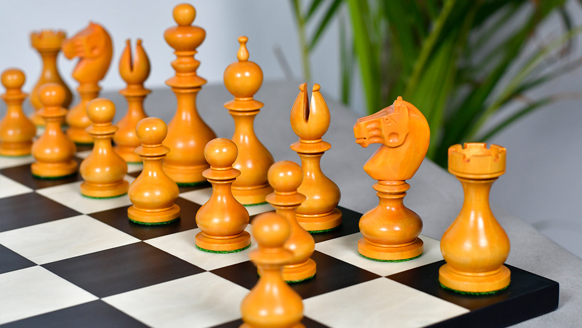 Antique Dublin Calvert Chess Pieces in Ebonized & Antiqued Boxwood 4.1" King - 850 Grams