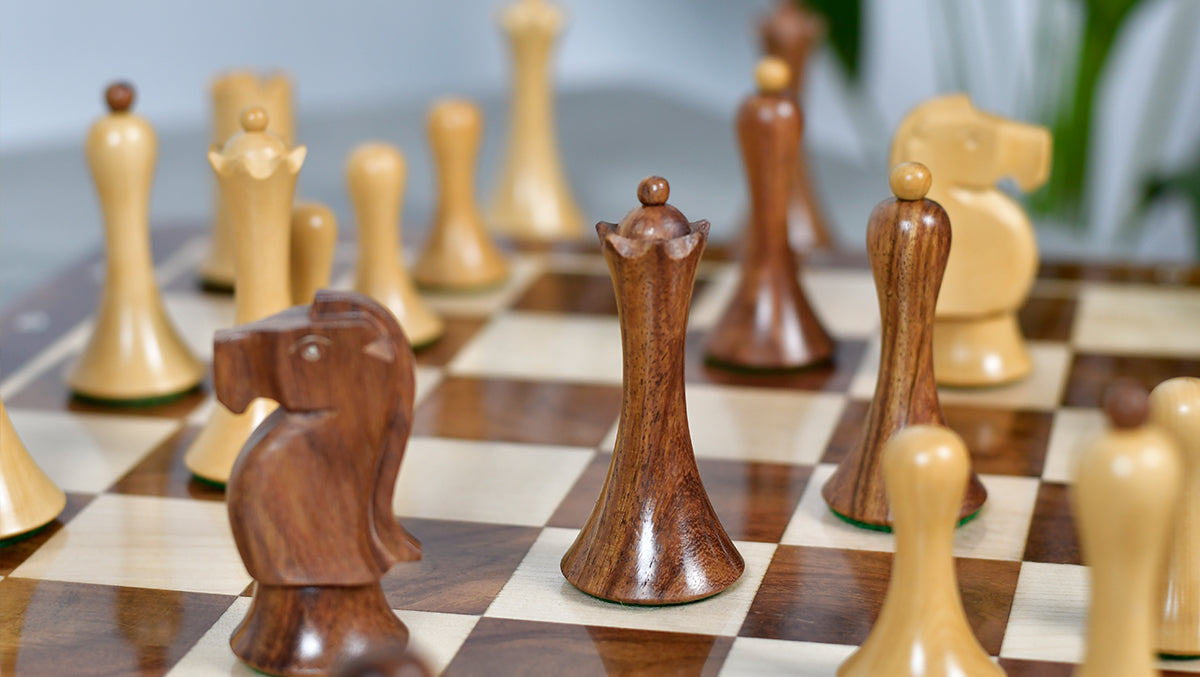 Minimalist Soviet-Style Chess Pieces In Sheesham & Boxwood - 3.7” King