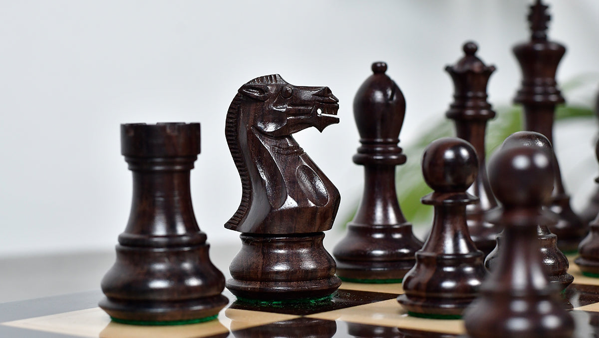 4.0" Desert Gold Staunton Series Wooden Chess Pieces in Rosewood & Box Wood - 1300 Grams
