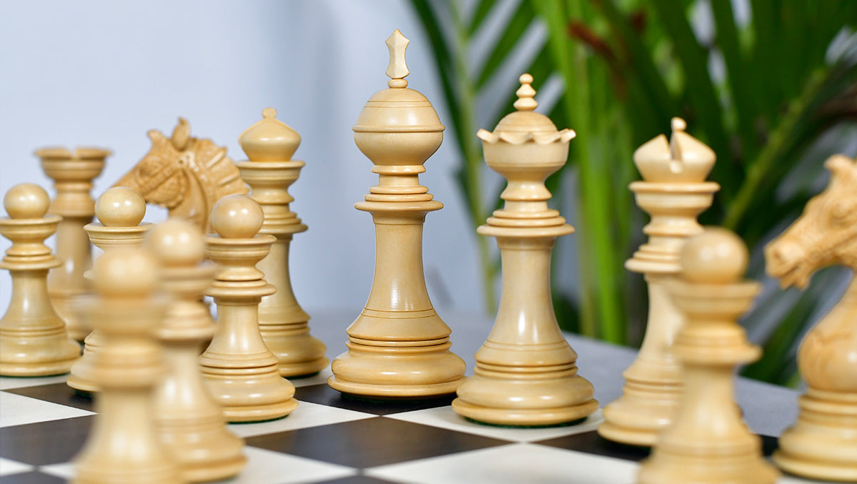 The Sikh Empire Series Triple Weighted Wooden Handmade Chess Pieces in Genuine Ebony Wood and Indian Boxwood - 4.5" King with Extra Queens