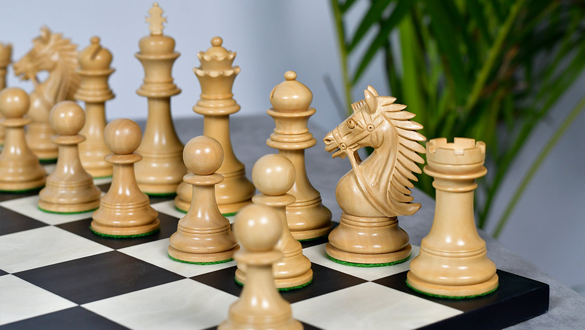 The Bridle Series Luxury Triple Weighted Chess Pieces in Ebony Wood / Boxwood - 4.2" King