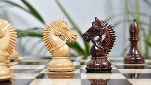 American Bridle Triple-Weighted Chess Pieces with Extra Queen - Handcrafted in Rosewood & Boxwood 4.2" King