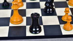 4.5" King - 1849 Original Staunton Pattern Triple Weighted Wooden Chess Pieces in Genuine Ebony & Antiqued Boxwood w/ King Side Stamping