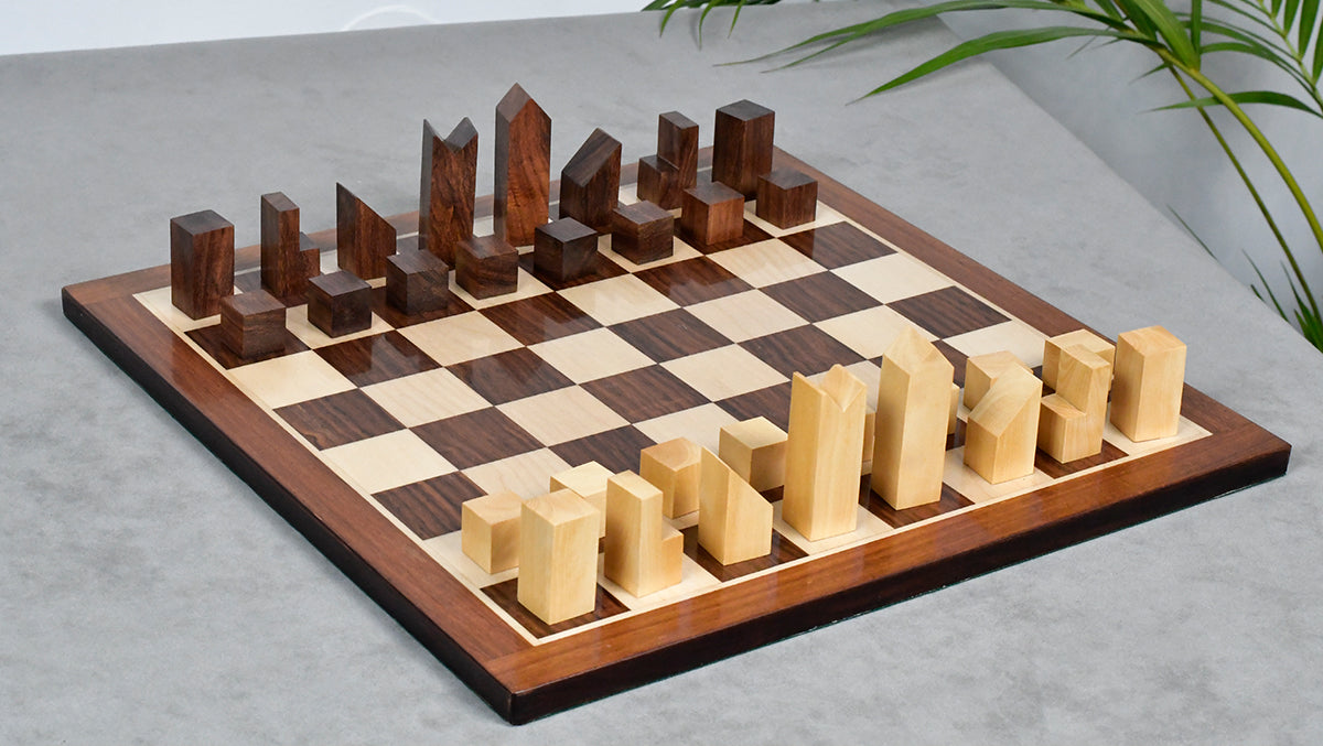 1966 F. Lanier Graham Chess Pieces - Minimalist Design in Sheesham & Boxwood - 2.79" King