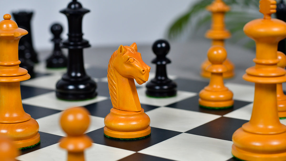 19th Century Antique Austrian Series Chess Pieces in Ebonized Boxwood & Antiqued Boxwood - 4.27" King - Colllector Chess