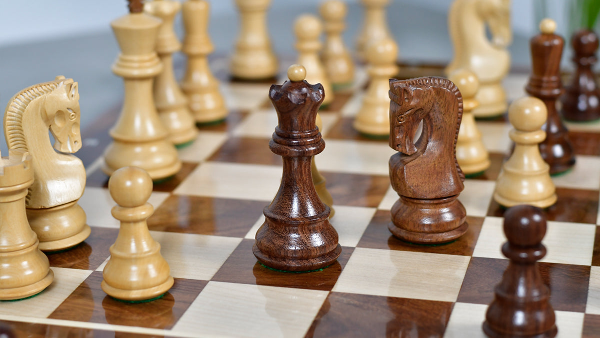 1959 World Chess Championship Old Russian Zagreb Chess Pieces - Sheesham Wood & Boxwood - 3.8" King