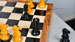 Reproduced Richard Whitty Antique Chess Pieces with King Side Stamping in Ebony / Antiqued Box wood - 3.75" King