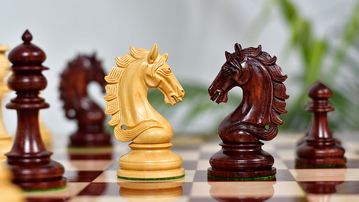 The Artisan Knight Handcrafted Luxury Wooden Chess Pieces In Bud Rosewood & Natural Boxwood - 4.4" King