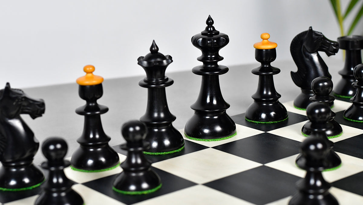 Reproduced Vintage Series Original Austrian Coffee House Old Vienna Chess Pieces in Ebonized and Antique Boxwood V2.0- 3.75" King