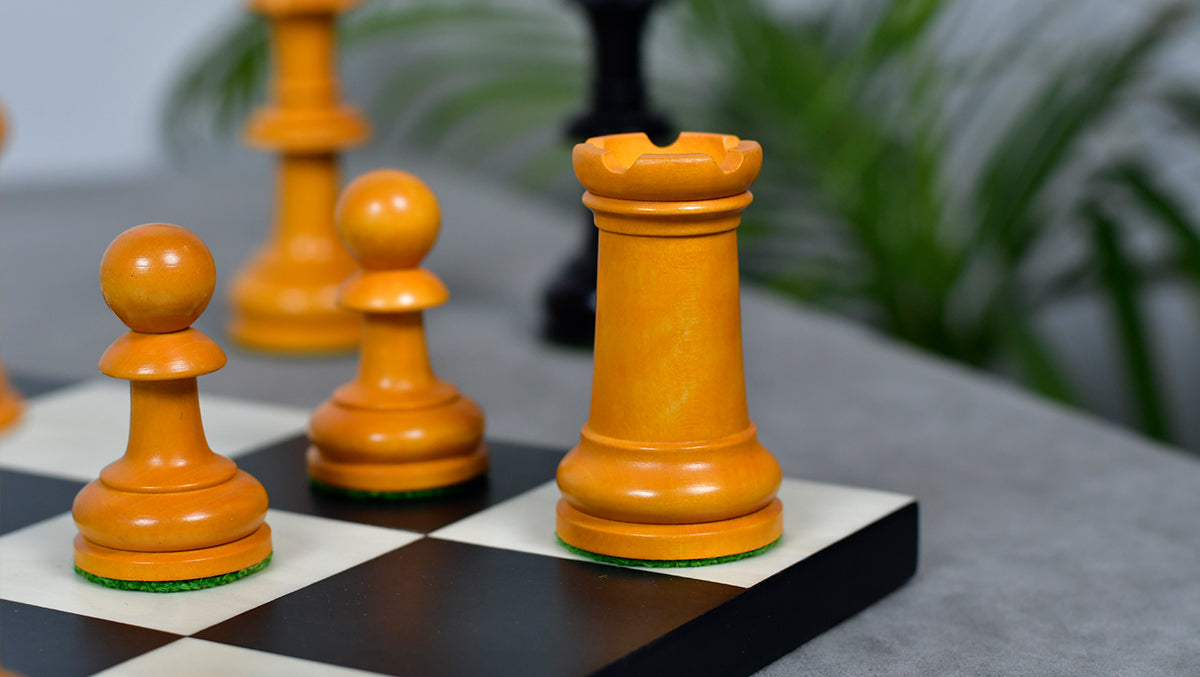 19th Century Antique Austrian Series Chess Pieces in Ebonized Boxwood & Antiqued Boxwood - 4.27" King - Colllector Chess