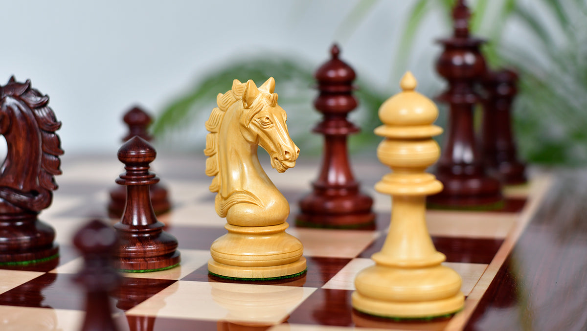 The Artisan Knight Handcrafted Luxury Wooden Chess Pieces In Bud Rosewood & Natural Boxwood - 4.4" King