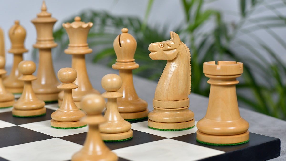 1900s' American Chess Company Reproduction Tournament Chess Set - In Ebony & Boxwood 3.8" King