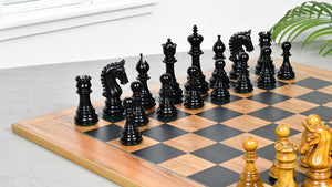 Combo Of War Admiral Antiqued Chess Pieces – 4.4" King – Handcrafted Staunton Design in Ebony Wood & Antiqued Boxwood With Wooden Black Dyed Poplar Olive Chess Board