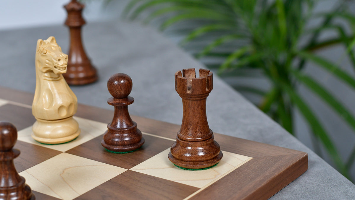Fierce Knight (Queen's Gambit Series) Staunton Wooden Chess Pieces in Sheesham & Box Wood - 4.0" King