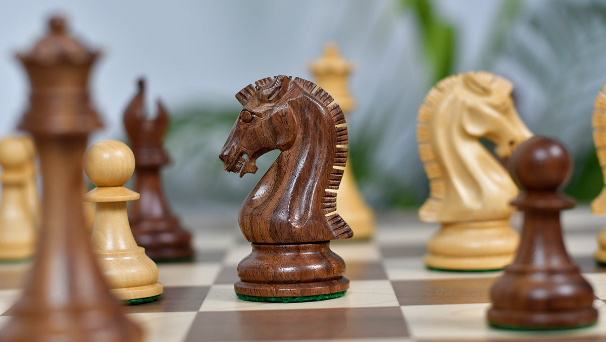 Craftsman Knight Staunton Chess Pieces in Sheesham Wood & Boxwood - 3.9" King - Best Seller