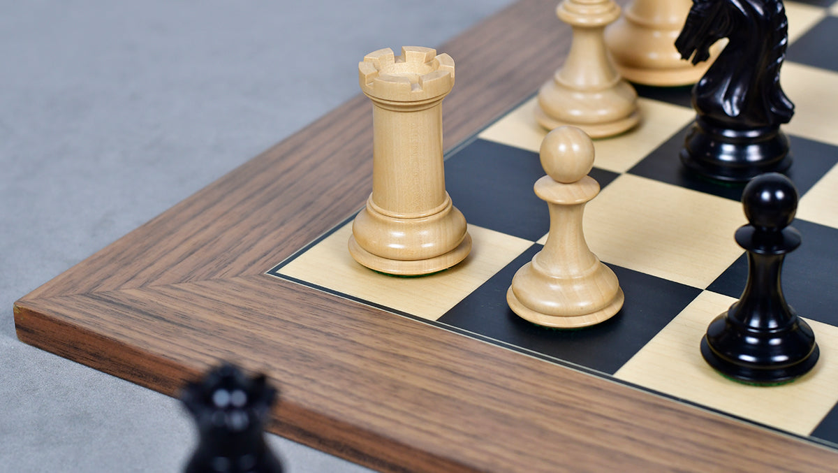Combo Of 4.4 Inch Luxury Imperial Collector Series Artisan Chess Pieces Triple Weighted in Ebony and Boxwood With Wooden Black Dyed Poplar Sycamore Chess Board