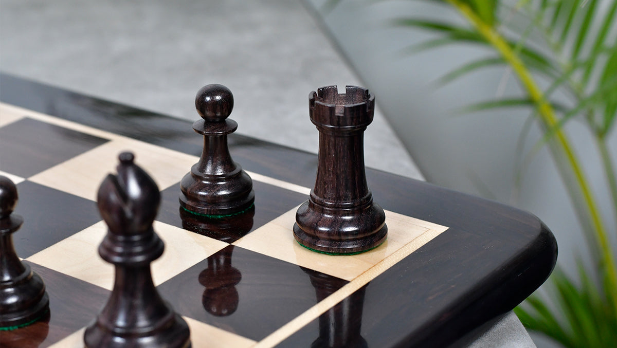 Pro Staunton Series Tournament Weighted Chess Pieces in Indian Rosewood and Boxwood - 3.8" King