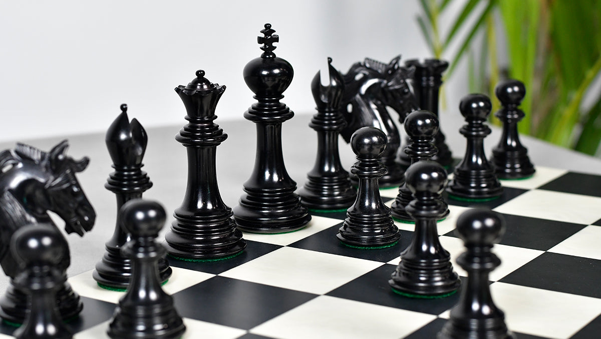 Crown Heritage Series Luxury Chess Pieces in Ebony Wood & Natural Boxwood 4.3” King