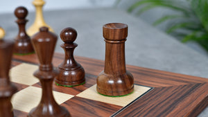 The Soviet Era 1950s' Botvinnik Tournament Weighted Chess Pieces in Sheesham & Boxwood 4.4 inch King - With Santos Palisander pr & Sycamore Chess Board