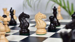 Fierce Knight (Queens's Gambit Series) Staunton Wooden Chess Pieces in Indian Ebonized Wood & Box Wood - 3.5" King