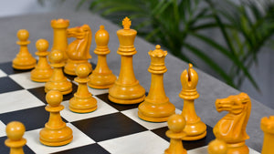 1900s' Marshall Staunton Pattern Chess Pieces in Ebony / Antiqued Boxwood with King Side Stamping - 3.75" King