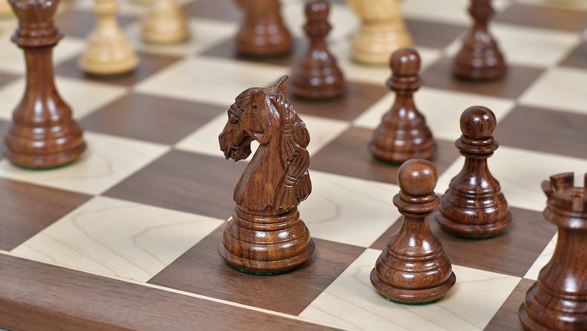 3.8" New Columbian Staunton Series Chess Pieces in Sheesham Wood & Boxwood - 1100 grams