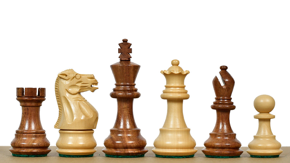 The 3.0" Stallion Weighted Staunton Chess Pieces in Sheesham Wood and Boxwood - 600 Grams Weight
