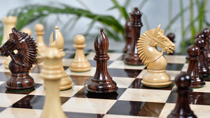 American Bridle Triple-Weighted Chess Pieces with Extra Queen - Handcrafted in Rosewood & Boxwood 4.2" King