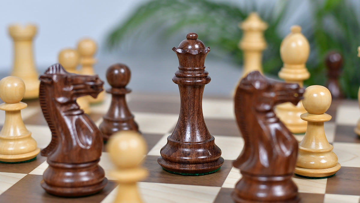 The Honour of Staunton (HOS) Series Weighted Chess Pieces in Sheesham & Natural Boxwood - 4.0" King
