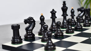 Reproduced Vintage 1950's Circa Bohemia Staunton Series German Chess Pieces in Ebonized Boxwood & Natural Boxwood - 3.89" King
