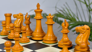 4.5" King - 1849 Original Staunton Pattern Triple Weighted Wooden Chess Pieces in Genuine Ebony & Antiqued Boxwood w/ King Side Stamping