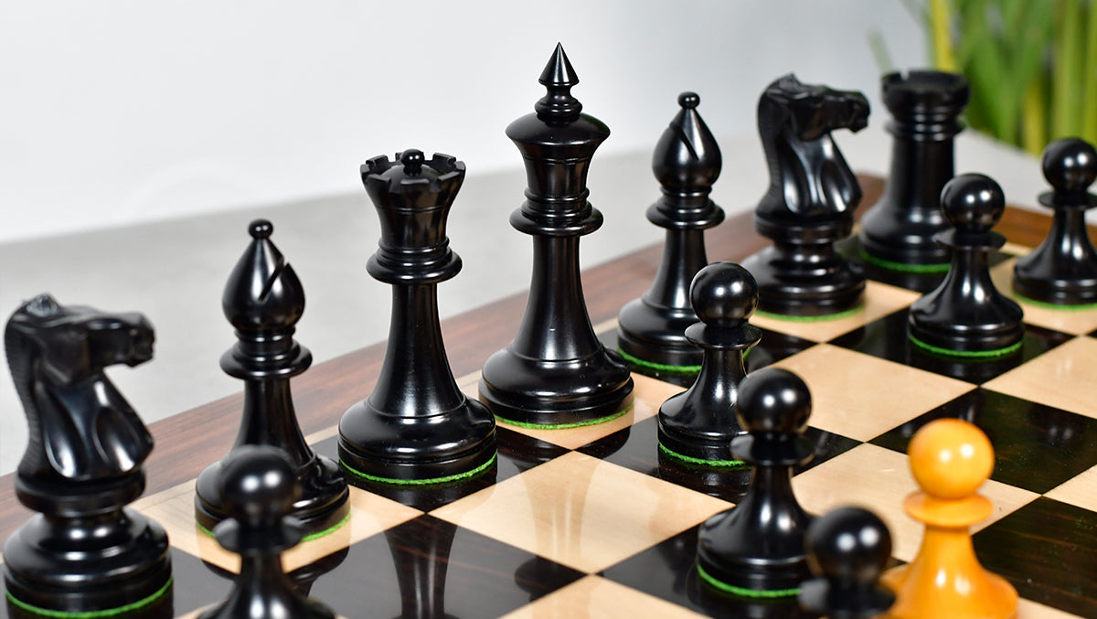 IMPROVED Repro 1904 Cambridge Springs International Tournament Chess Pieces in Ebonized & Antiqued Boxwood - 4" King