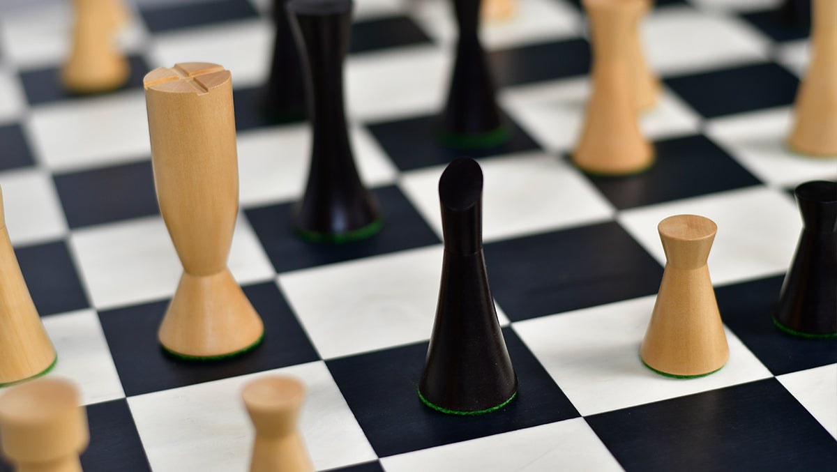 Minimalist Series Midnight Contemporary Chess Pieces in Ebonized Boxwood & Box Wood - 3.4" King
