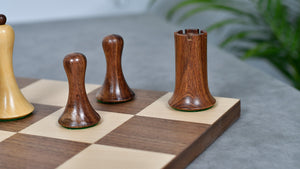 Combo Of Minimalist Soviet-Style Chess Pieces In Sheesham & Boxwood - 3.7” King With Minimalist Walnut Maple Wooden Chess Board Matte Finish