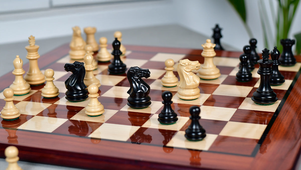 Collector Series Handcarved Staunton Chess Pieces in Ebonized Boxwood & Natural Boxwood - 2.6" King
