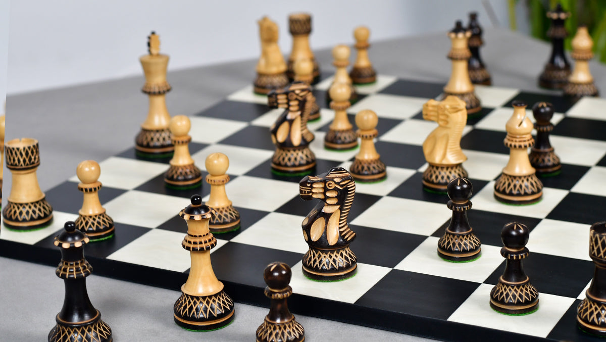 Burnt Blazed Series Handcarved Chess Pieces in Burnt Box Wood - 3.8" King - Best Seller