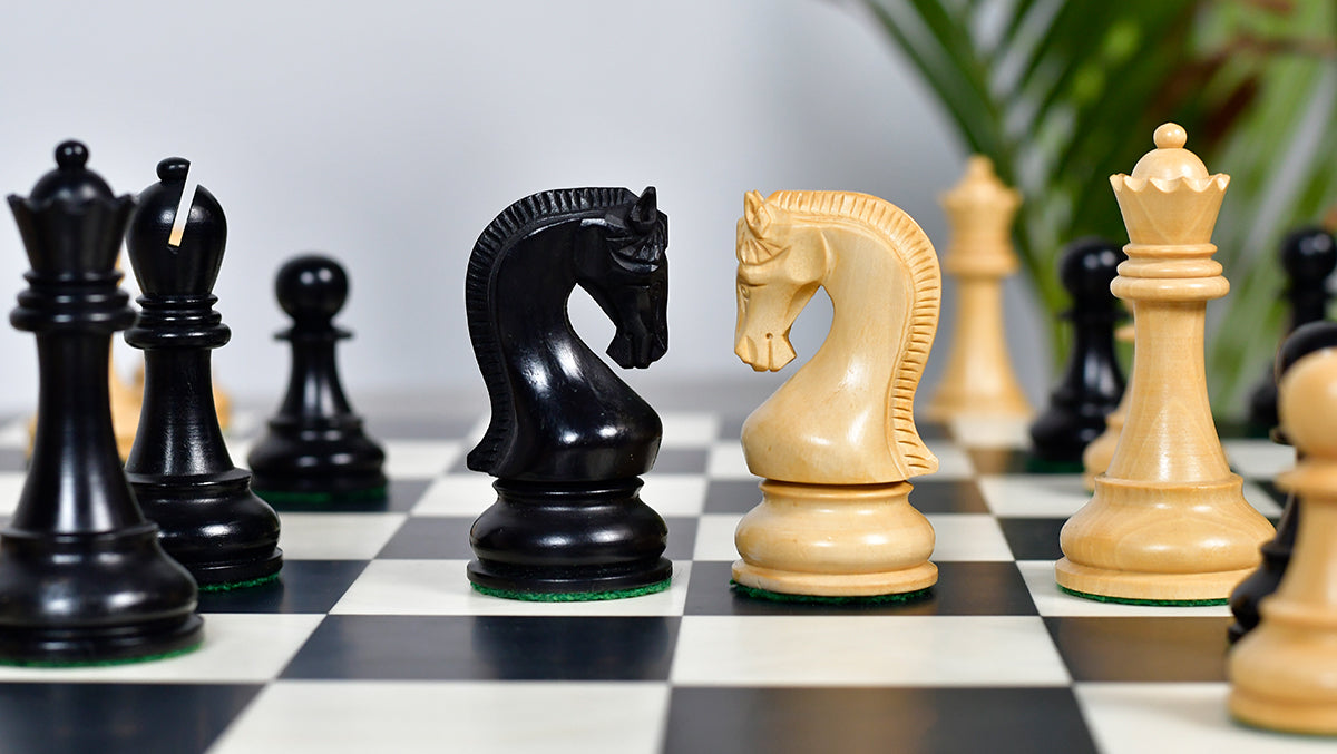 Leningrad Club-Sized Wooden Chess Pieces in Black Ebonized Wood & Boxwood- 4.0" King
