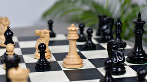 1880s-90s Circa Lasker Staunton Pattern Antique Chess Pieces in Ebony / Boxwood with King Side Stamping - 3.75" King