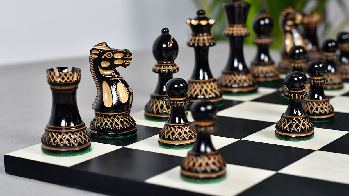 The Parker Staunton Series Lacquered Chess Pieces in Burnt Boxwood & Natural Boxwood - 3.9" King