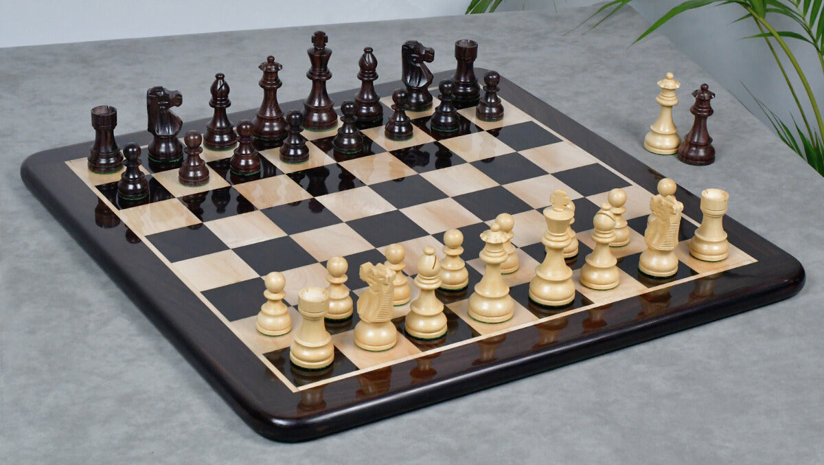 French Lardy Exclusive Tournament Size Weighted Wooden Chess Pieces in Indian Rosewood / Box wood - 3.75"