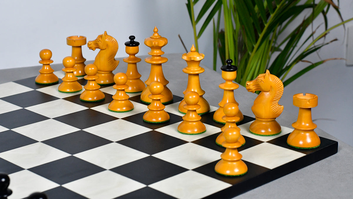 Reproduced Vintage Series Original Austrian Coffee House Old Vienna Chess Pieces in Ebonized and Antique Boxwood V2.0- 3.75" King