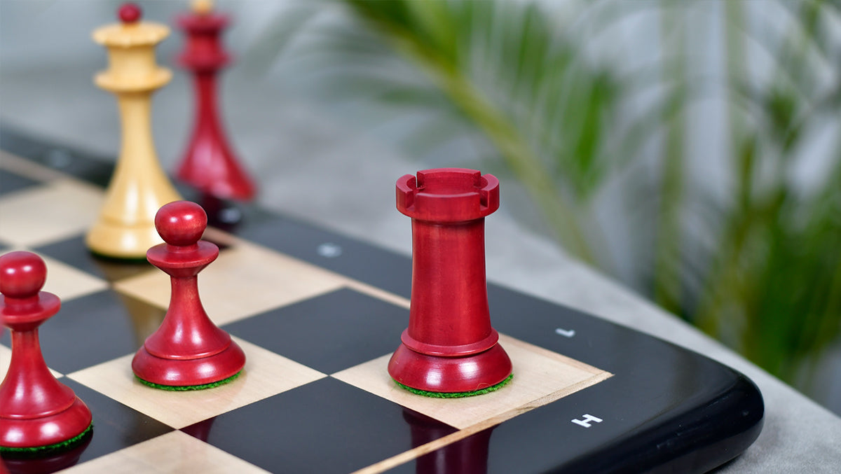 1950s' Soviet (Russian) Latvian Chess Pieces in Stained Crimson / Box Wood - 4.1" King - 1050 Grams