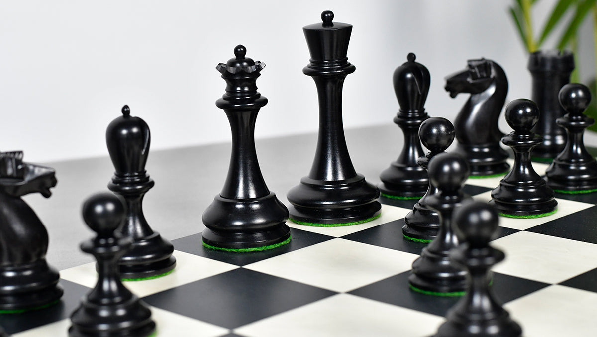 Reproduced B & Co 1860s Antique Chess Pieces in Ebony / Antiqued Box wood - 3.9" King