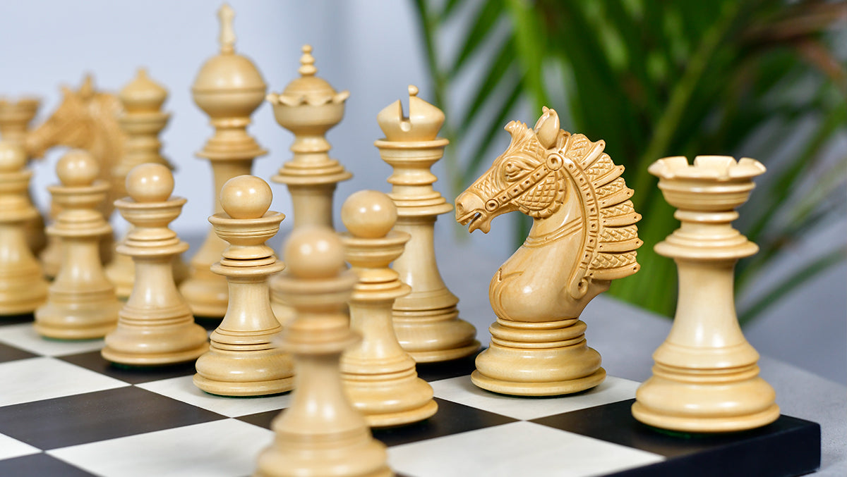 The Sikh Empire Series Triple Weighted Wooden Handmade Chess Pieces in Genuine Ebony Wood and Indian Boxwood - 4.5" King with Extra Queens