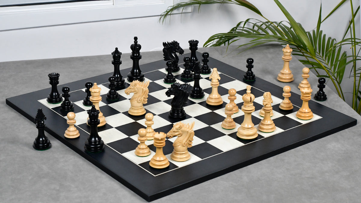 The Dragon Knight Series Wooden Chess Pieces Carved in Ebony / Boxwood - 4.7" King