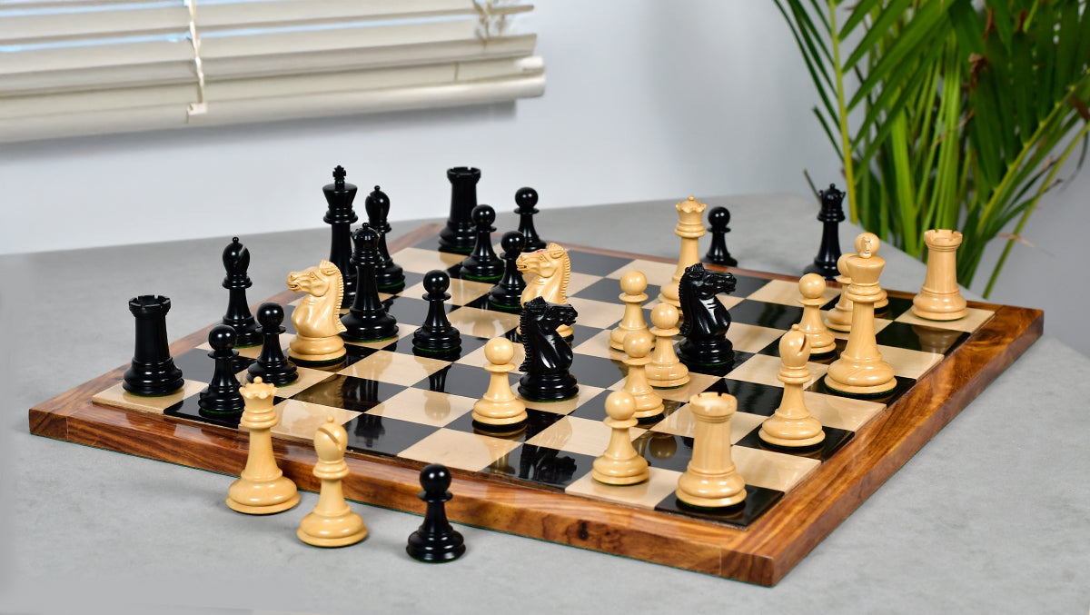 Vintage 1915-1925 Nimzovich Staunton Chess Pieces in Ebony & Boxwood – 3.75" King with King’s Side Marking – 1366g – Pieces Only