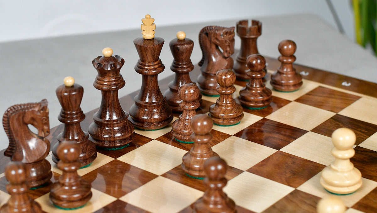 Traditional Russian Zagreb Wooden Chess Pieces in Sheesham & Natural Boxwood - 3.1" King
