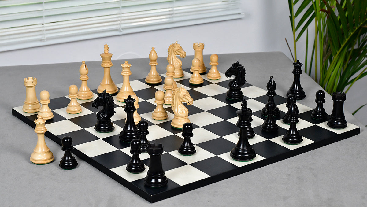 Derby Knight Staunton Pattern Weighted Chess Pieces  in Ebonized & Boxwood - 4.1" King