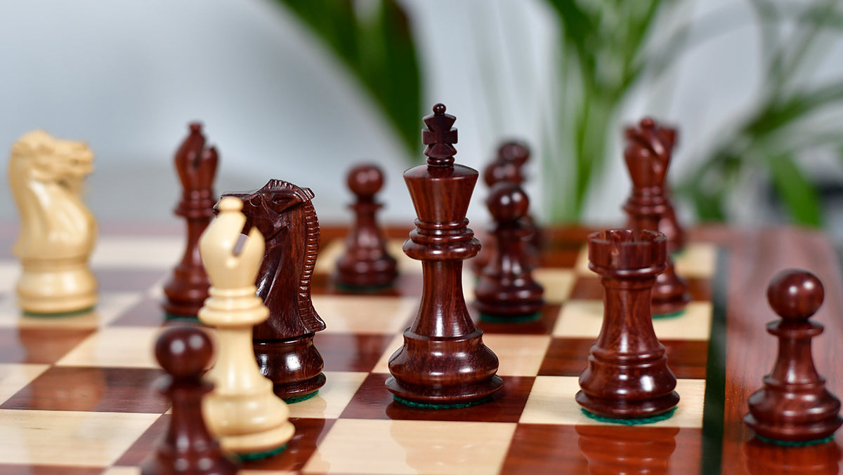 Classic 101 Staunton Series Club Size Weighted Chess Pieces in Bud Rosewood & BoxWood - 3.0" King