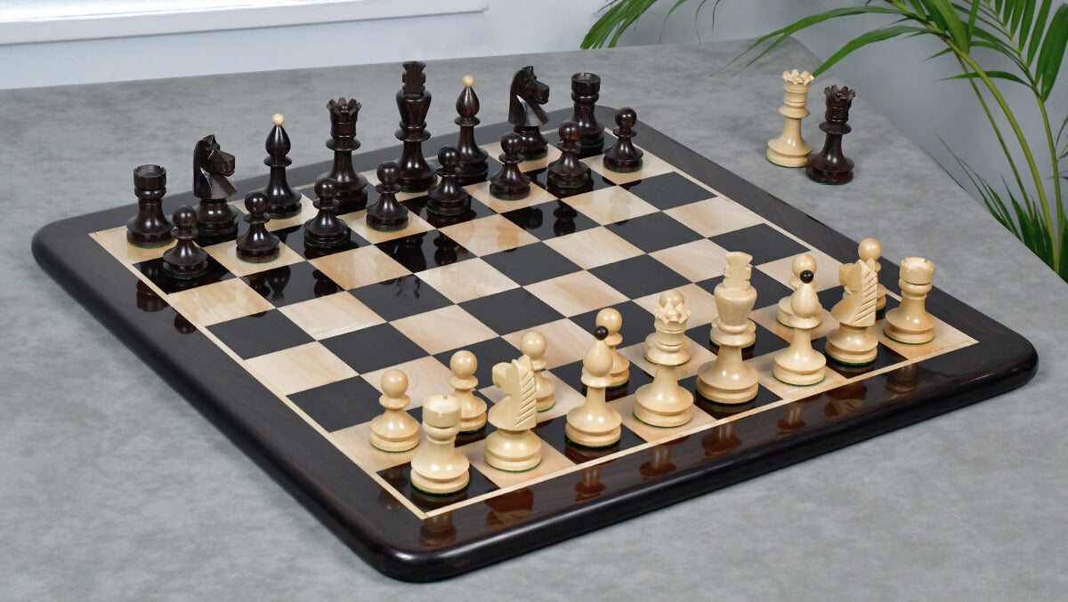 Romanian-Hungarian National Tournament Weighted Chess Pieces in Indian Rosewood & Natural Boxwood - 3.8" King
